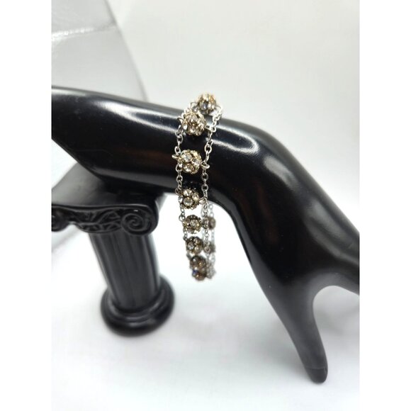 Vintage Chapel Sterling Silver Signed Rosary Bracelet Aurora Borealis Crystal 8" - Picture 7 of 8